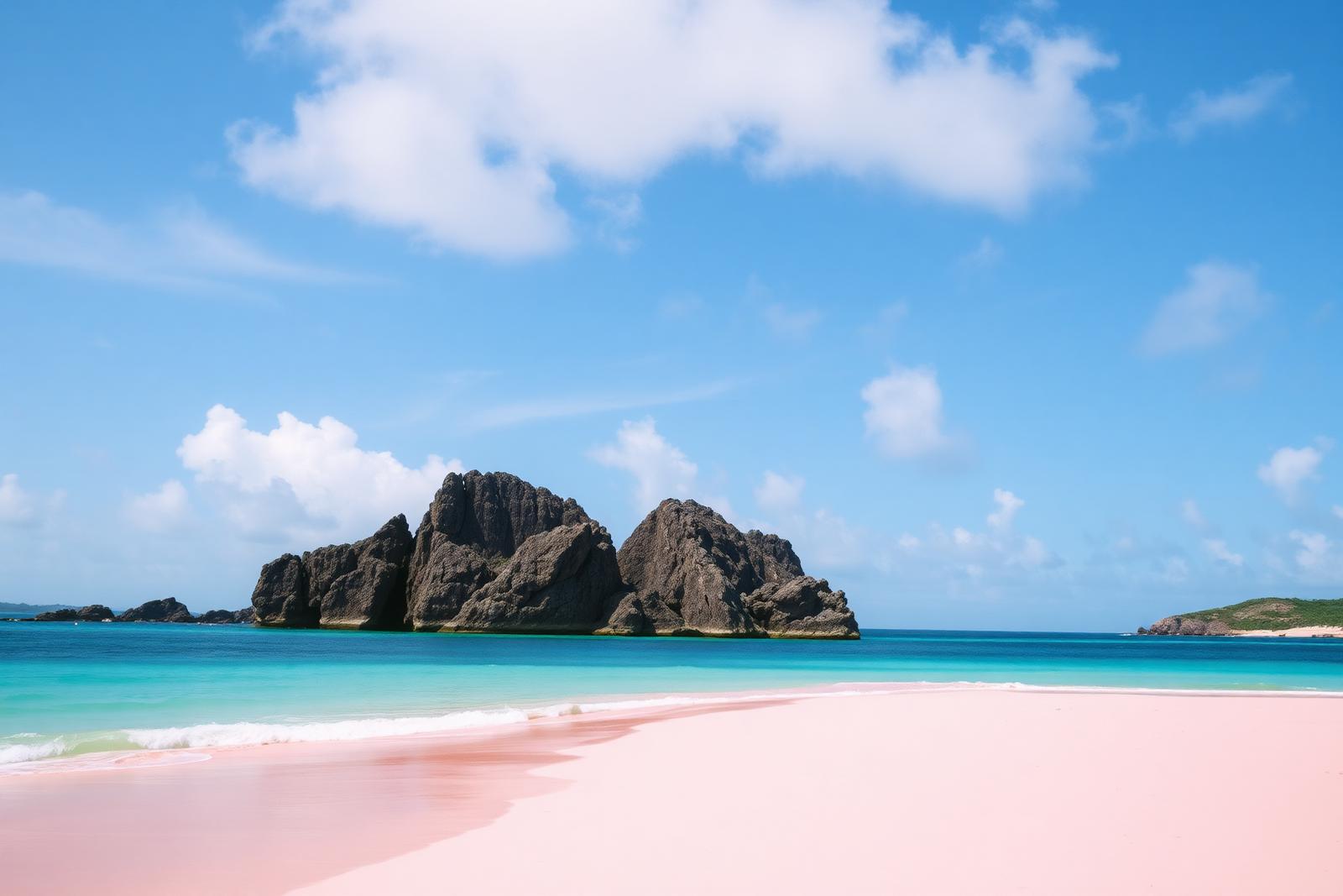 Pink sand beach and limestone rocks in Bermuda