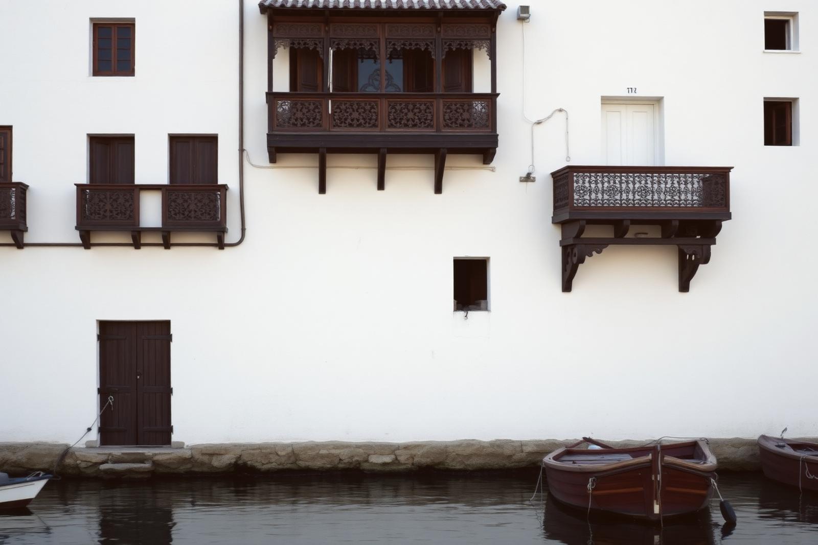 Waterfront houses with carved balconies in La Palma