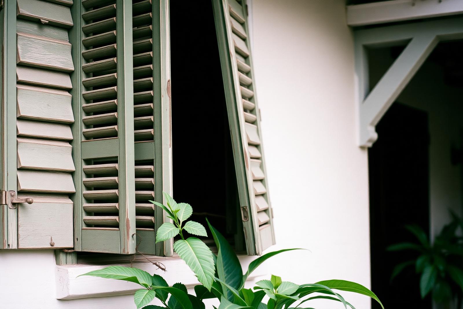 Detail of Creole timber shutters and fretwork