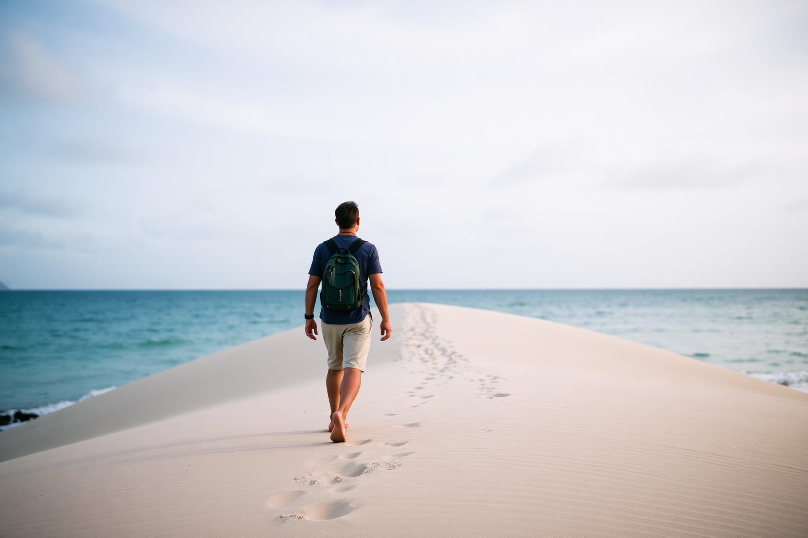 One traveller walking an empty Caribbean beach